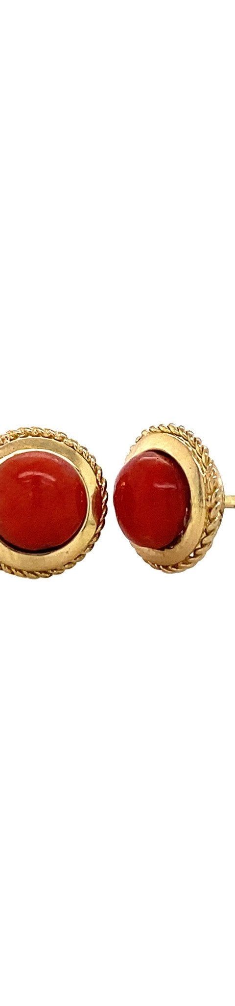Vintage 18K Gold Stud Earrings with Red Coral